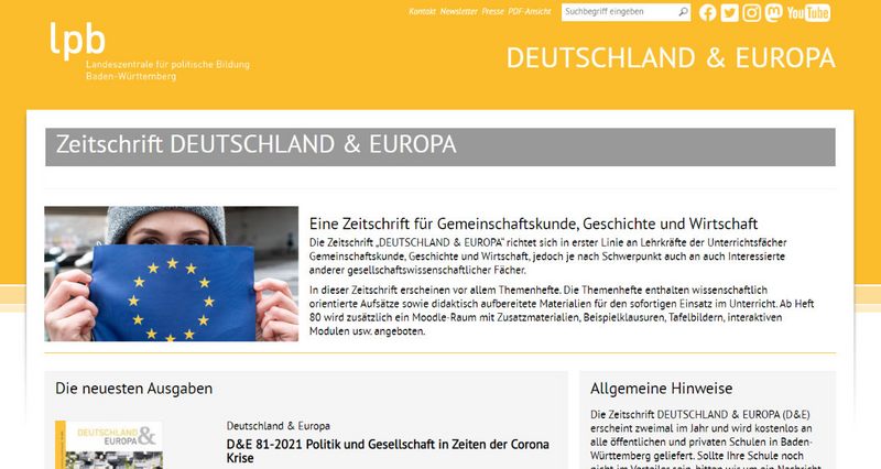 Darstellung der Startseite der Zeitschrift Deutschland und Europa